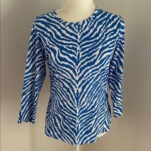 J. McLaughlin Blue/White Zebra Print Print Nylon Top sz M